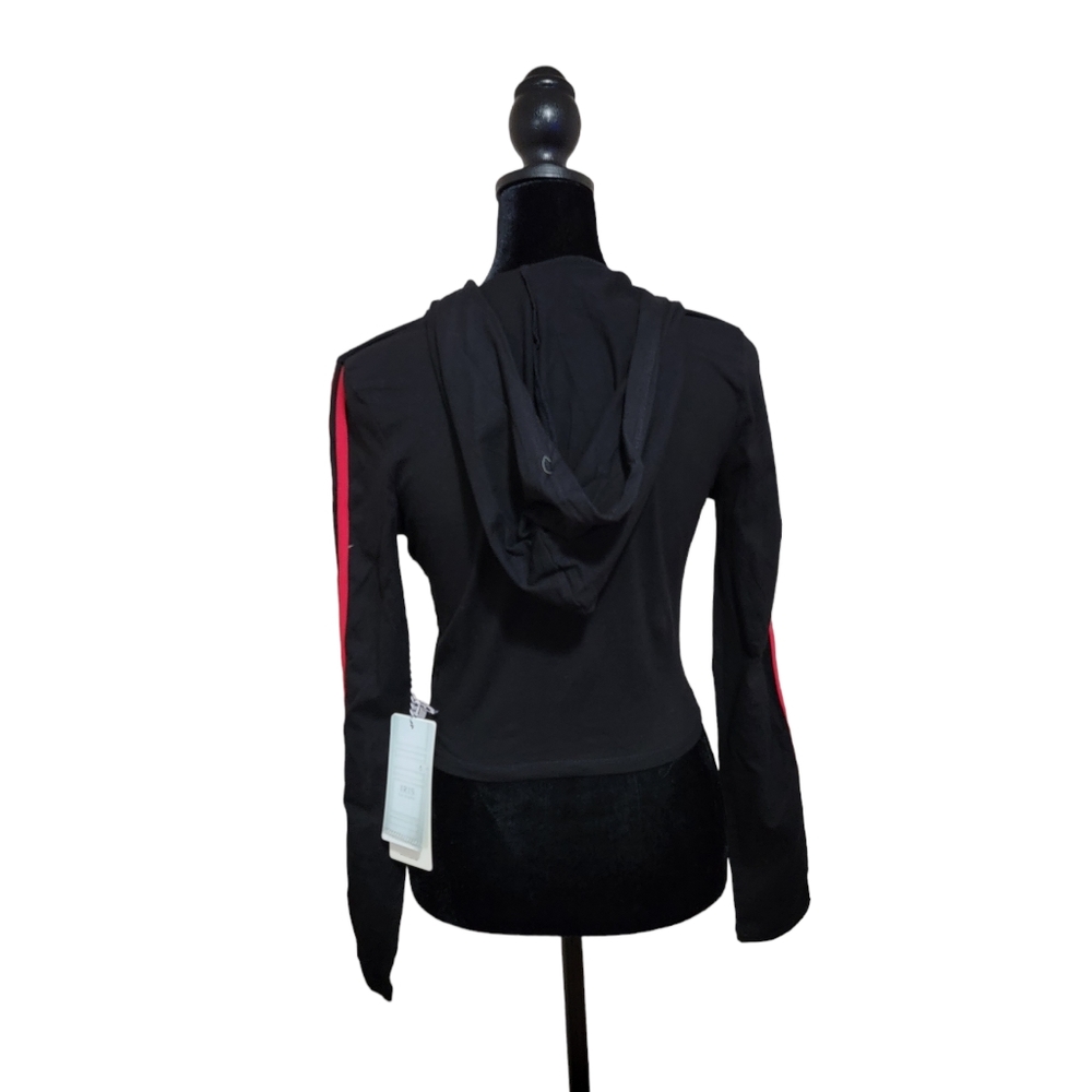 IRIS BASIC Women's Crop Top Pullover with Hood Black & Red - S - Picture 3 of 6